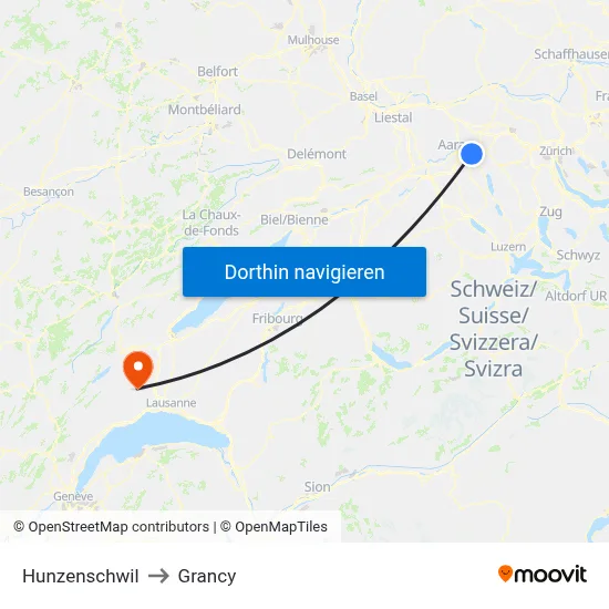 Hunzenschwil to Grancy map