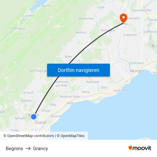 Begnins to Grancy map