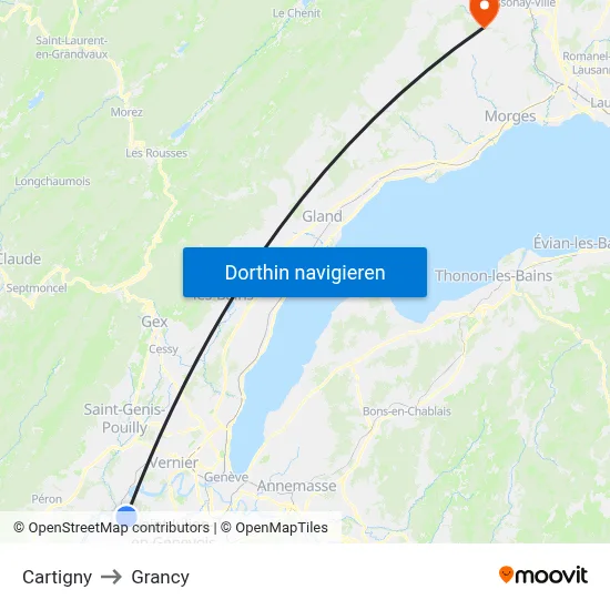 Cartigny to Grancy map