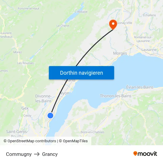 Commugny to Grancy map