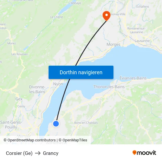 Corsier (Ge) to Grancy map
