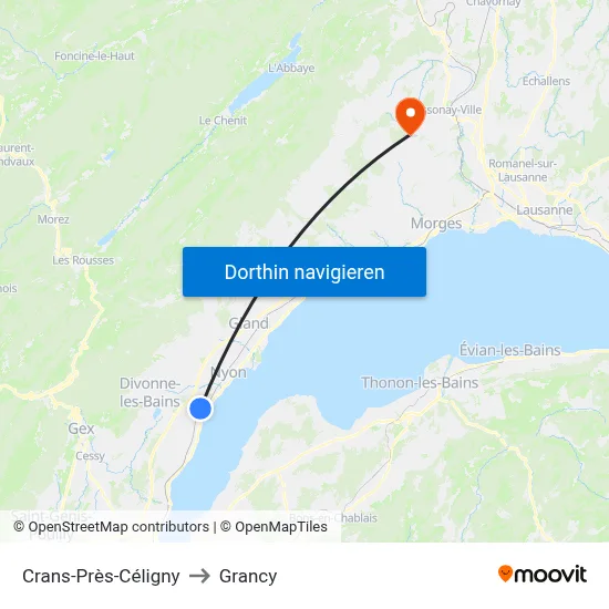 Crans-Près-Céligny to Grancy map