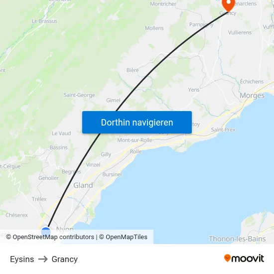 Eysins to Grancy map
