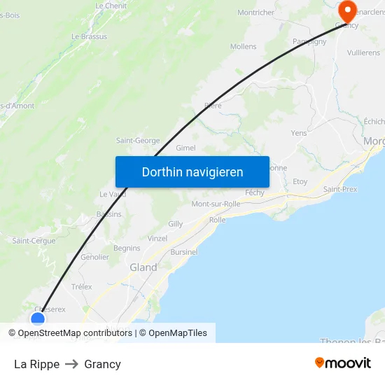 La Rippe to Grancy map