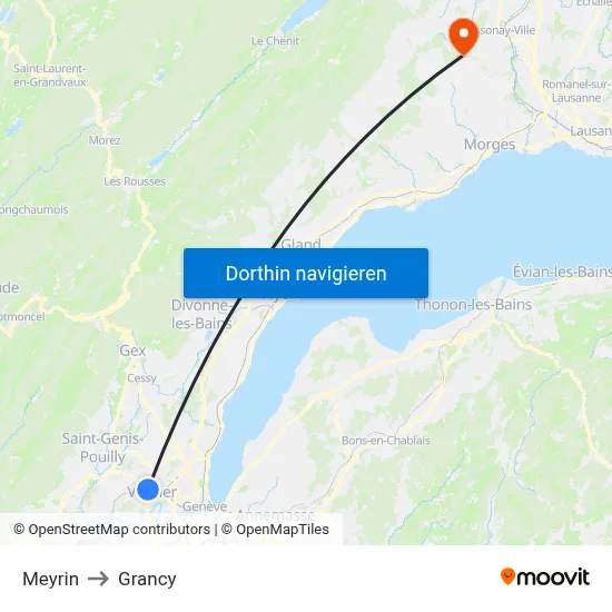Meyrin to Grancy map