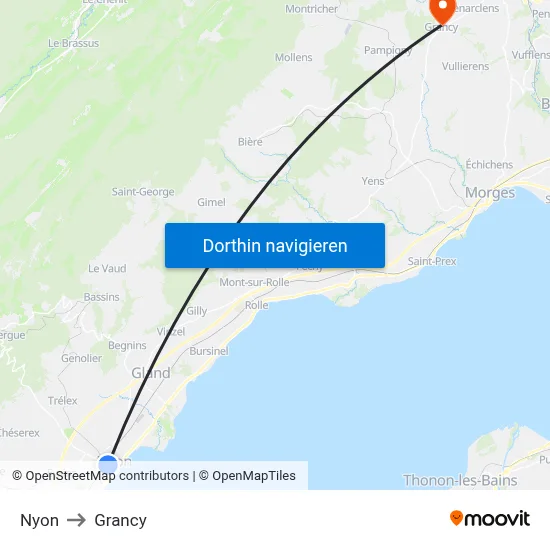 Nyon to Grancy map