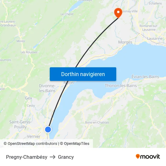 Pregny-Chambésy to Grancy map