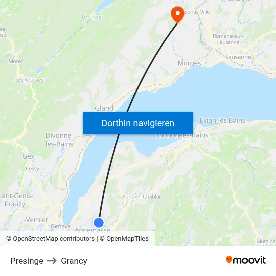 Presinge to Grancy map