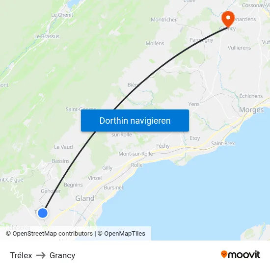 Trélex to Grancy map