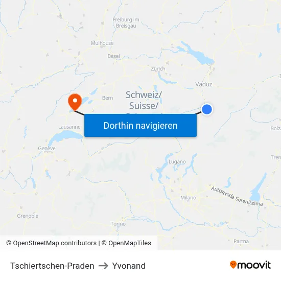Tschiertschen-Praden to Yvonand map