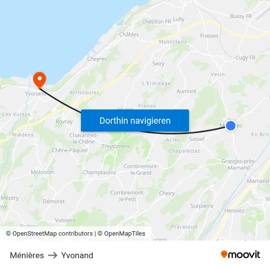 Ménières to Yvonand map