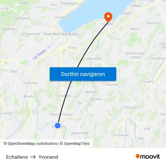 Echallens to Yvonand map
