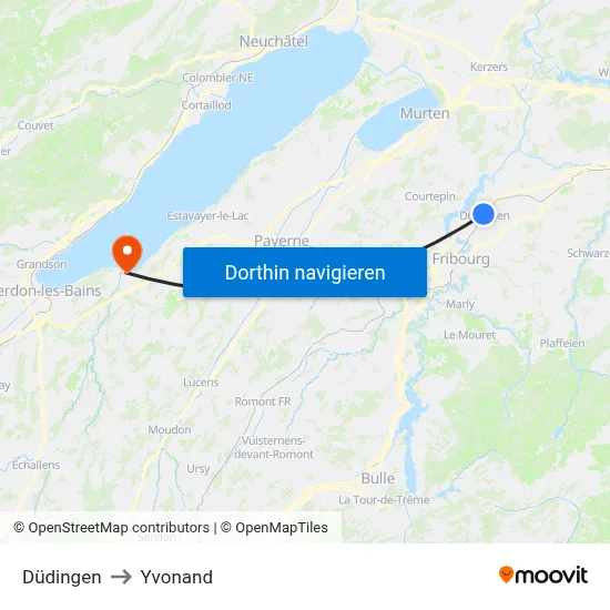 Düdingen to Yvonand map
