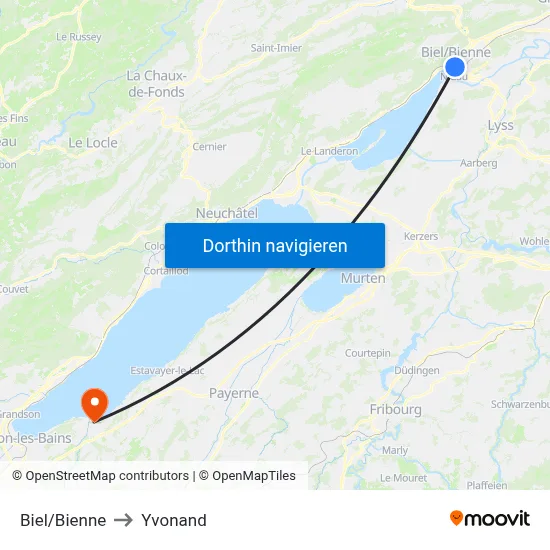 Biel/Bienne to Yvonand map