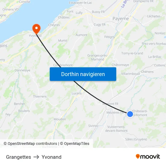 Grangettes to Yvonand map