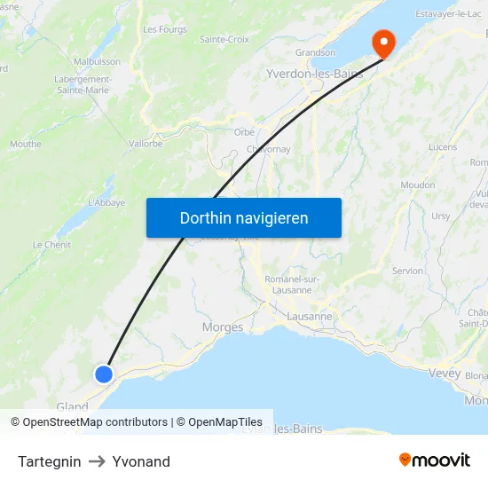 Tartegnin to Yvonand map