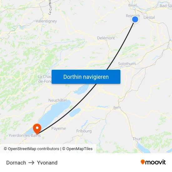 Dornach to Yvonand map