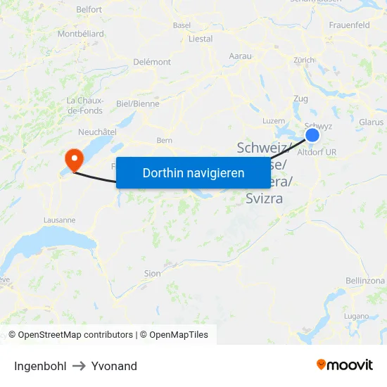 Ingenbohl to Yvonand map