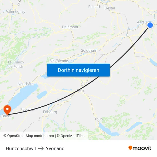 Hunzenschwil to Yvonand map