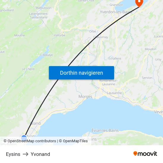 Eysins to Yvonand map