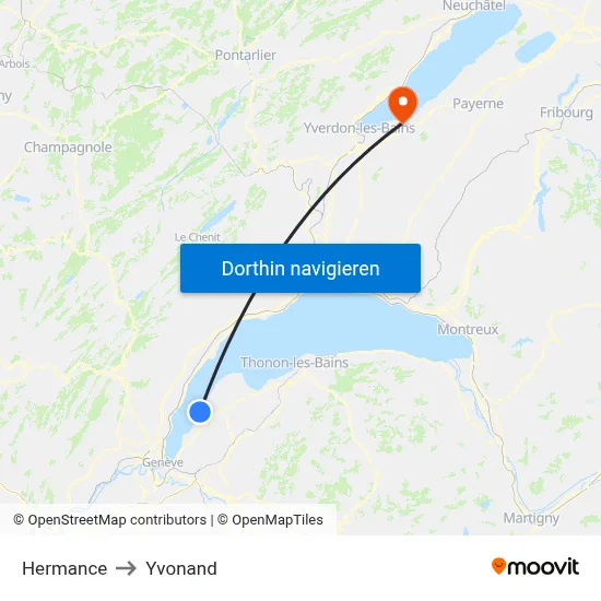 Hermance to Yvonand map