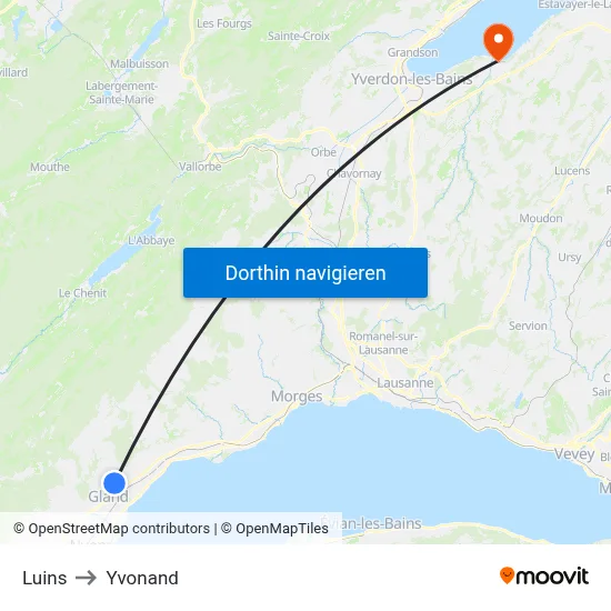 Luins to Yvonand map