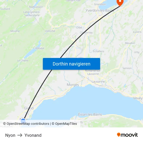 Nyon to Yvonand map