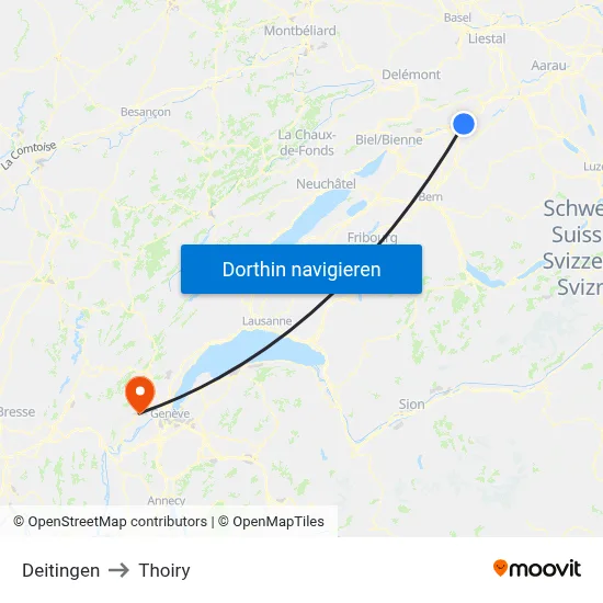 Deitingen to Thoiry map
