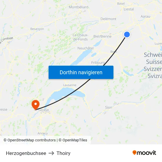 Herzogenbuchsee to Thoiry map