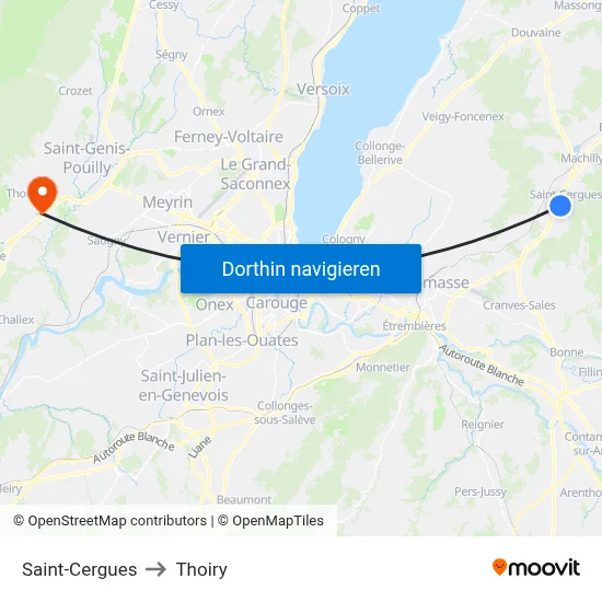 Saint-Cergues to Thoiry map
