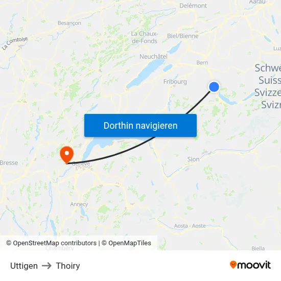 Uttigen to Thoiry map