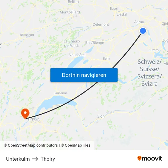 Unterkulm to Thoiry map