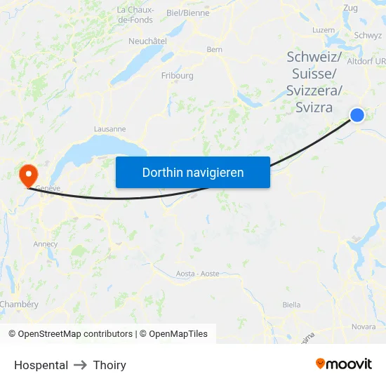 Hospental to Thoiry map