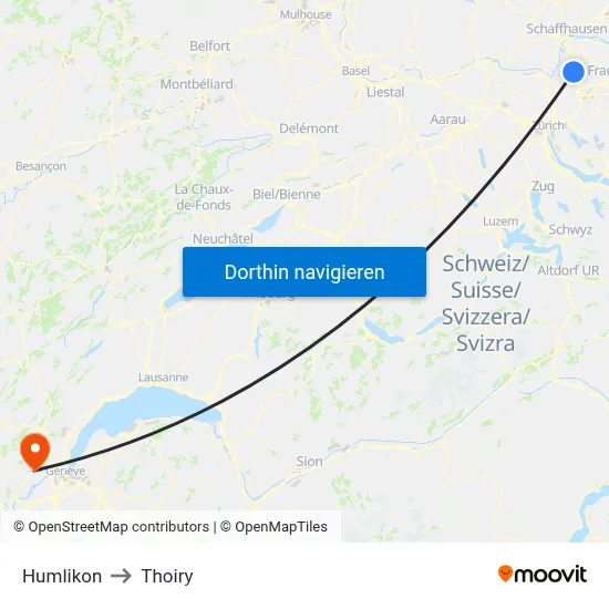 Humlikon to Thoiry map