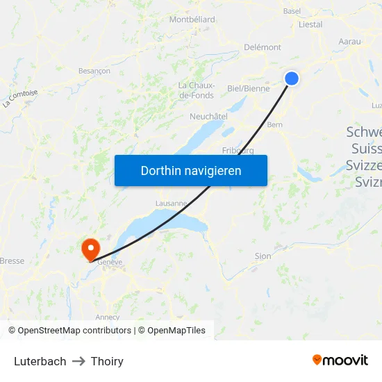 Luterbach to Thoiry map