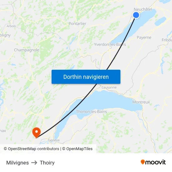 Milvignes to Thoiry map