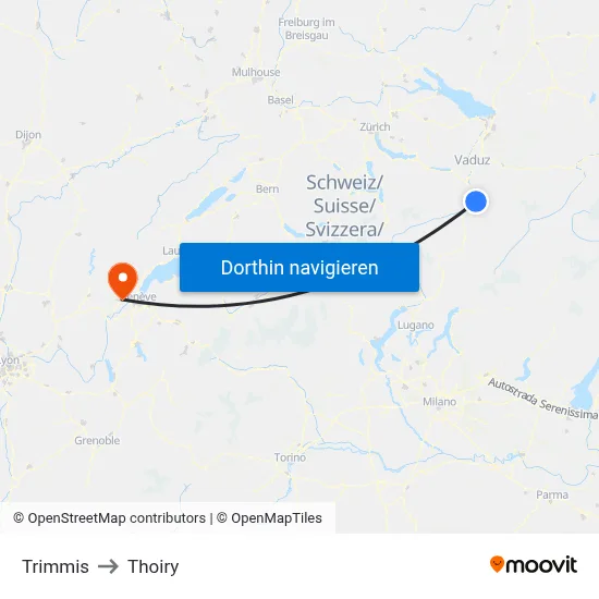 Trimmis to Thoiry map