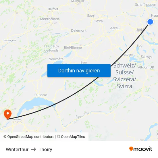 Winterthur to Thoiry map