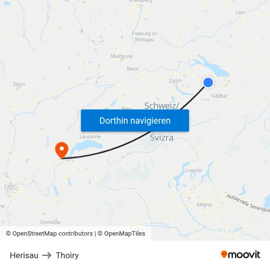 Herisau to Thoiry map