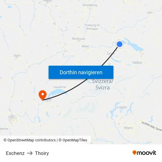 Eschenz to Thoiry map