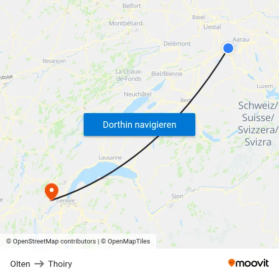 Olten to Thoiry map