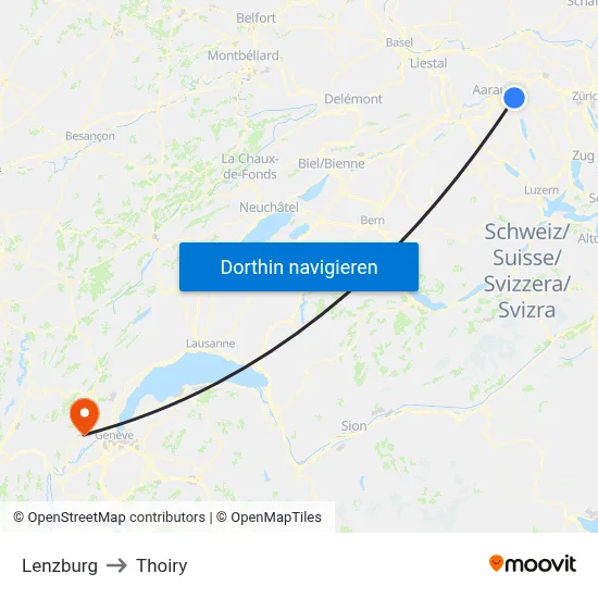 Lenzburg to Thoiry map