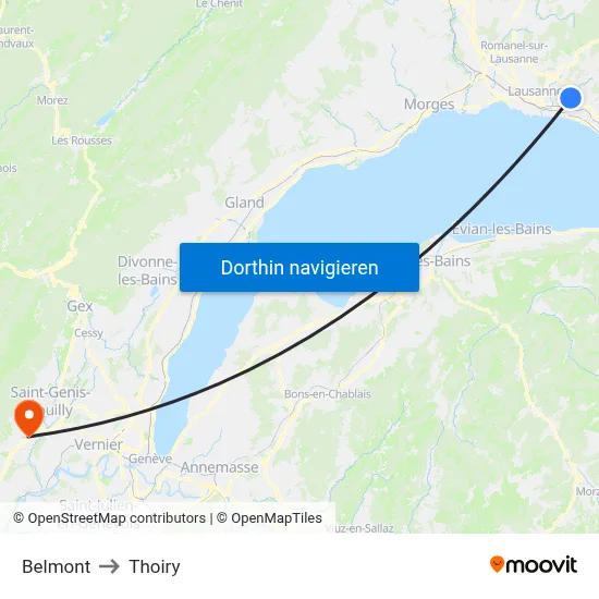 Belmont to Thoiry map