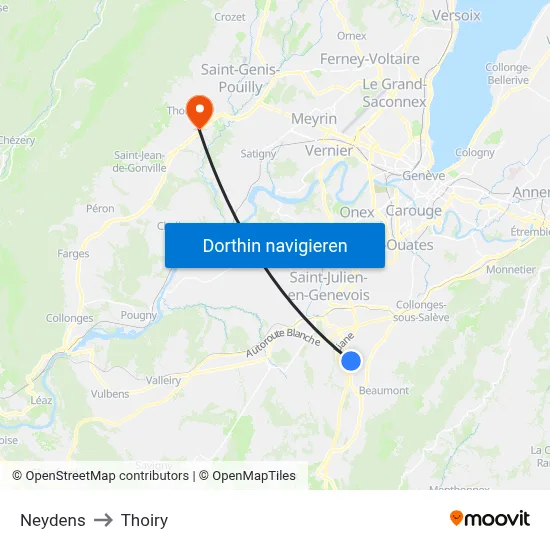 Neydens to Thoiry map