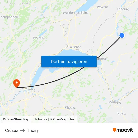 Crésuz to Thoiry map