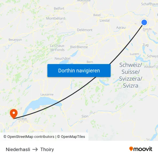 Niederhasli to Thoiry map