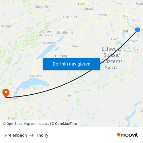 Freienbach to Thoiry map
