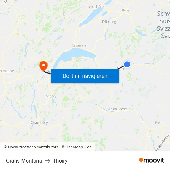 Crans-Montana to Thoiry map