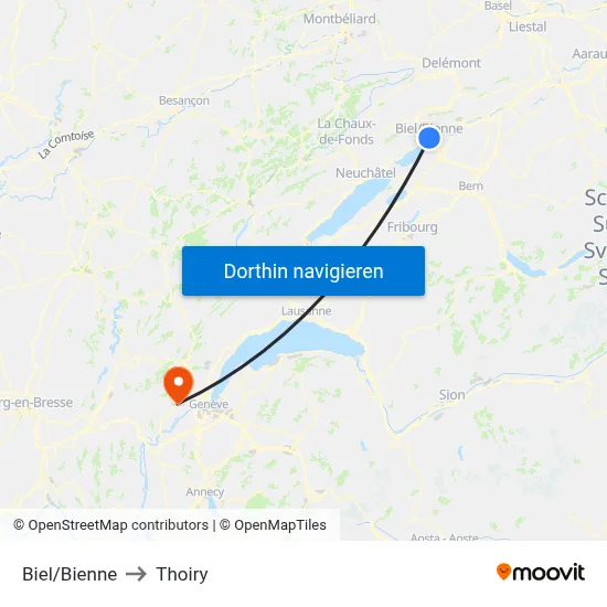 Biel/Bienne to Thoiry map