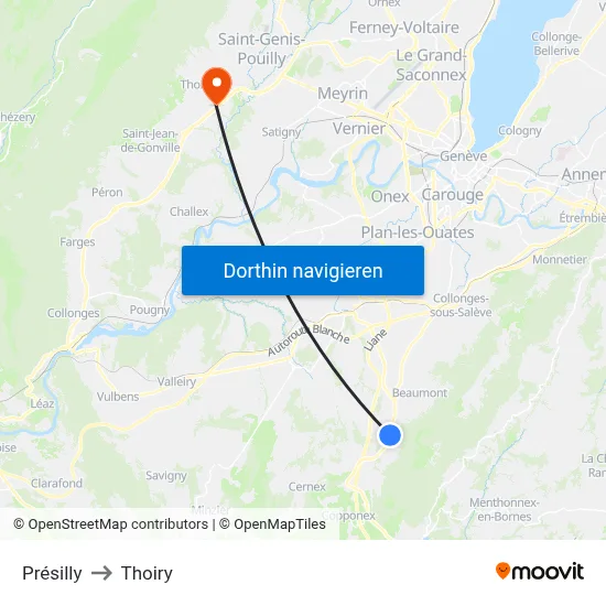 Présilly to Thoiry map